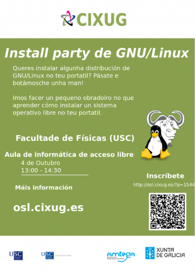 Cartel Taller de instalación de GNU/Linux na Facultade de Físicas da USC
